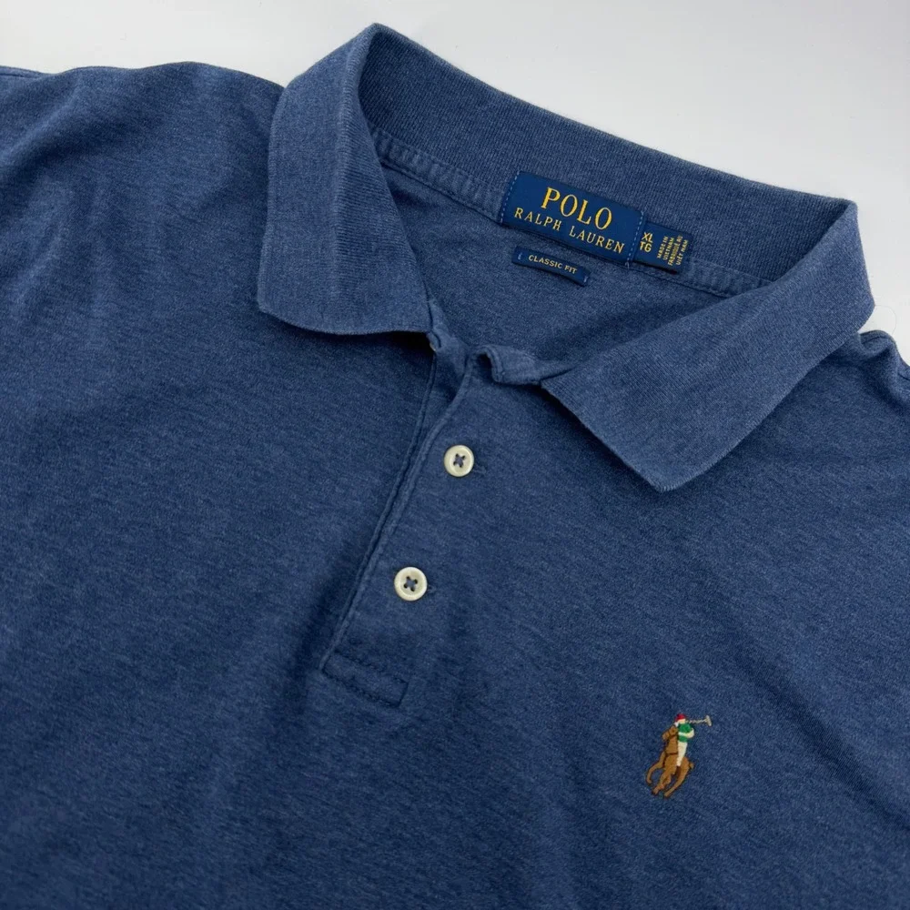 Polo Ralph Lauren Polo Shirt Men XL Blue Classic Fit Heathered Flesh Pony Preppy